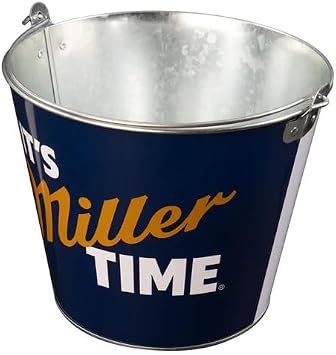 Miller Lite Miller Time Metal Pail Style Ice Bucket, 5 Quart, Navy Blue with Gold Logo