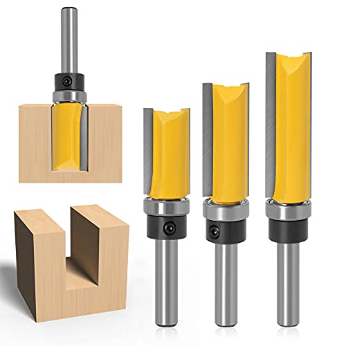 THF 3 Stück 8 mm Schaft Bündigfräser mit Kugellager Unten, Nutfräser Holzschneider Professional Zubehör, Holz Fräser Router Bit Oberfräser Cover