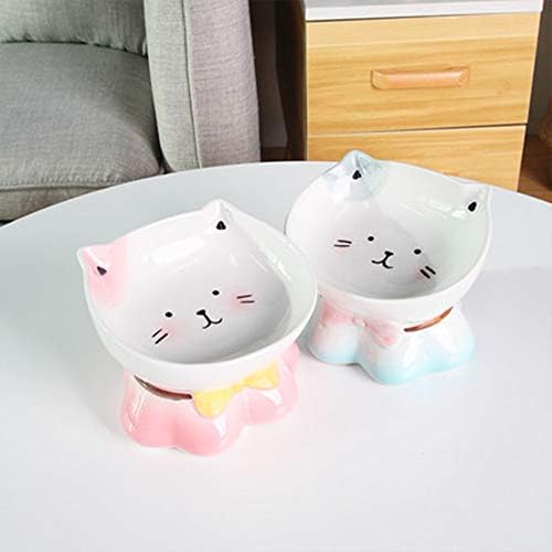 HCHLQLZ Pink Ceramic Tilted Raised Pet Bowls for Cats and Dogs Elevated Cat Food Bowls Water Bowl Dish Stress Free, Backflow Prevention, Made to FDA/EC&ECC European Standard300ML