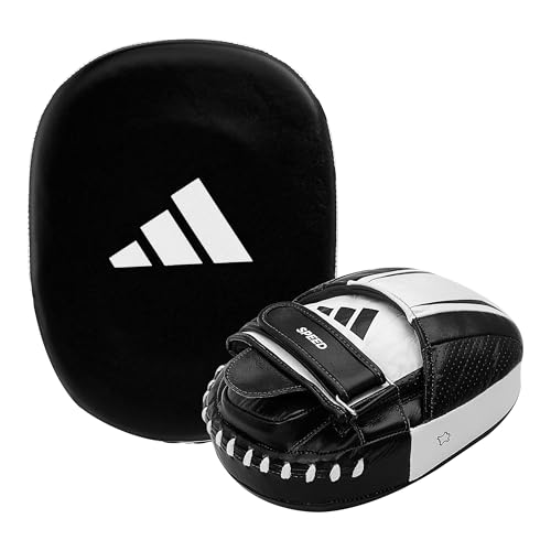 adidas Speed Micro Air Focus Mitts - for Boxing, Kickboxing, Coaching, and Training - for Men, Women, Unisex - Black/Red/Gold/Red/White - Standard Size (STD, Black/White)