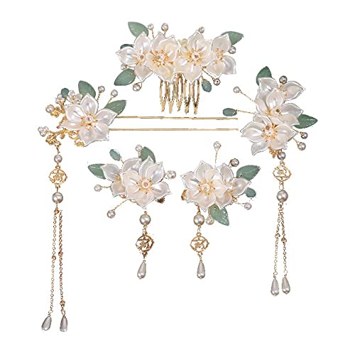 Leadigol Hair Stick Set, Vintage Flower Pearl Hair Accessories for Women, 5Pc Hairpins, Hair Fork, Hair Comb, Hair Clip