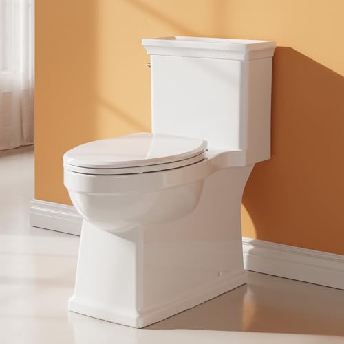 Inodoro de una pieza, altura ADA para adultos mayores, con taza alargada y descarga lateral de 1.28 GPF, altura de asiento de 16.5", color blanco