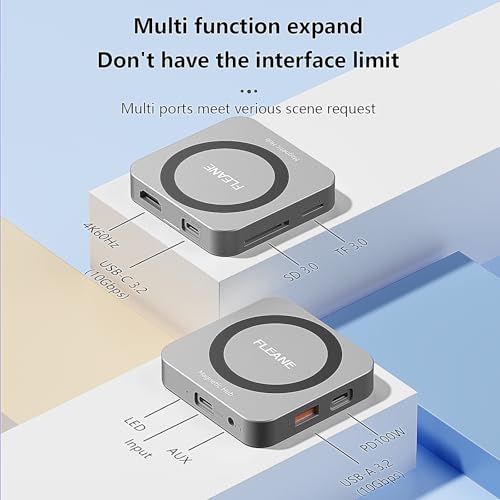 Image of Magnetic USB C Hub 8 in 1 & Type-C Docking Station M.2 NVMe 2230 SSD Enclosure, 4K@60Hz HDMI 10Gbps USB-A /USB-C 3.2 SD /TF 3.0 Card Solt AUX 100W PD for iPhone 15 16 MacBook Pro Air Laptop