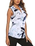 Koscacy Women's Sleeveless Golf Tennis Polo Shirts Zip Up Dry Fit Workout Tank Tops Multicolor Large