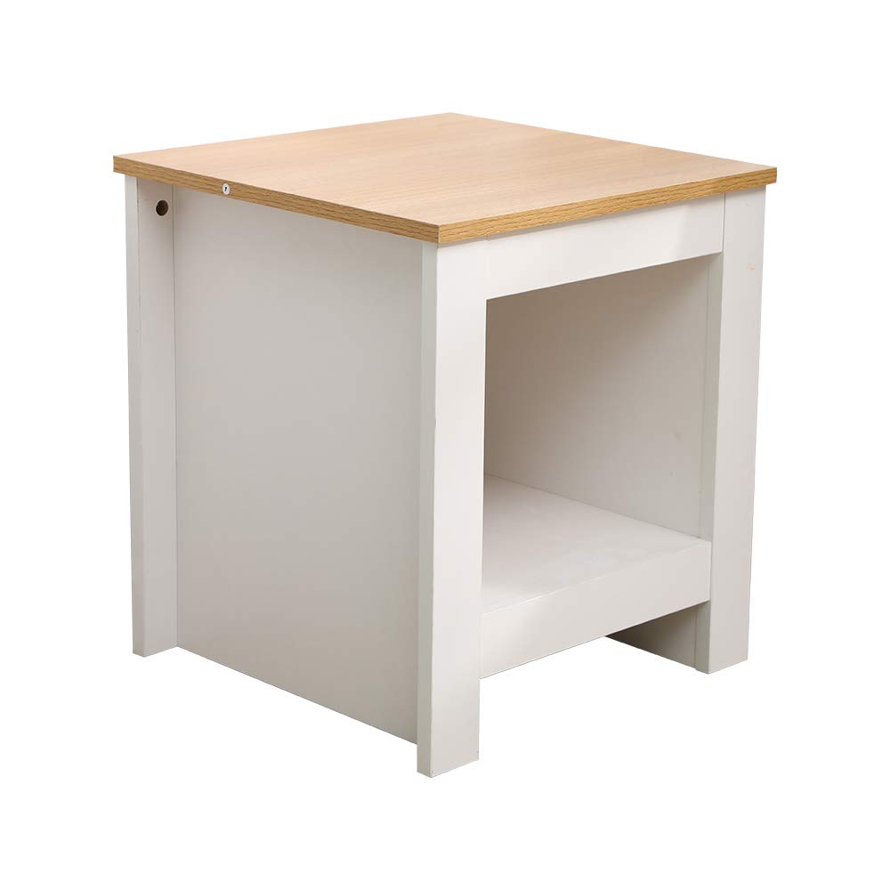Square Telephone Side End Lamp Table Modern Bedside Cabinet for Bedroom/Living Room 2 Colors (White)