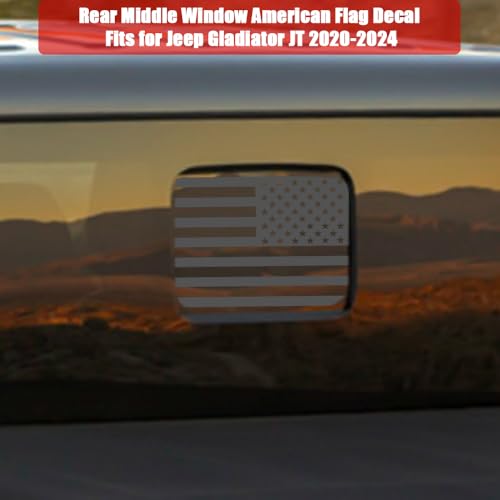 Image of USA Flag Decal for Truck, Car, Rear Middle Window - American Decal for Pickup Truck, Jeep Gladiator JT 2020-2024 (Black - Jeep JT)