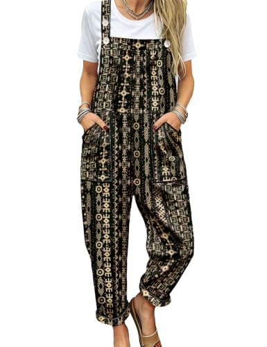 Image of YESNO Women's Overalls Cotton Boho Casual Floral Bib Jumpsuit Baggy Adjustable Strap Romper with Pockets PVV