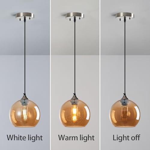 Image of Amber Glass Pendant Lights Kitchen Island Lighting Globe Pendant Light Fixtures Modern Pendant Lighting for Bedroom Living Dining Room Light Fixture (7.87 in, 3 Pack)