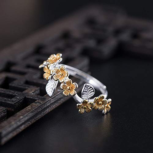 Bague S925 ajustable femme anneau ouvert rétro bicolore tendance