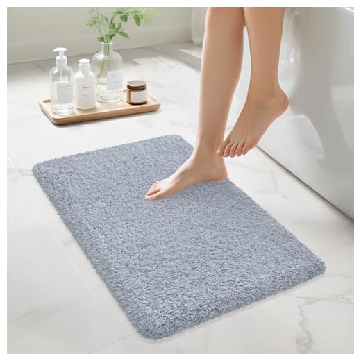 MondayRug Bathroom Rugs Non Slip 24"x16", Absorbent Bath Mats Quick Dry, Shaggy Microfiber Bath Rugs, Extra Soft Plush, Machine Washable Bath Mats for Bathroom Floor, Tub and Shower, Blue Grey