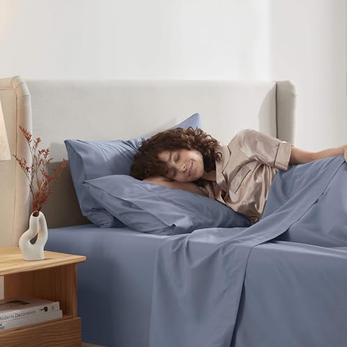 Image of Nestl Twin Bed Sheet Set - Stone Blue - 3-Piece Deep Pocket | Instantly Soft, Night-One Ready (No Wash Required). Fits 16-Inch Deep Pockets, 360-Degree Elastic Grip