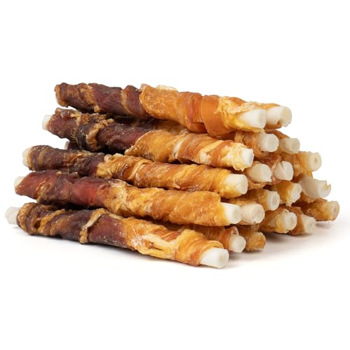 Image of MON2SUN Dog Treats, 5 Inch, Double Flavor Chicken & Duck Rawhide Sticks | 20 Count Pack, Double Flavor, Teeth Cleaning, Long-Lasting Chew, High-protein and Low-fat, Suitable for Small Dogs