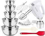 5-Speed Electric Hand Mixer, 5 Mixing Bowls Set, Handheld Mixers with Whisks Beater, Stainless Steel