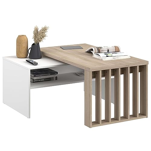 Miroytengo Mesa Centro Baloo Giratoria Color Roble Jackson y Blanco Estilo Moderno