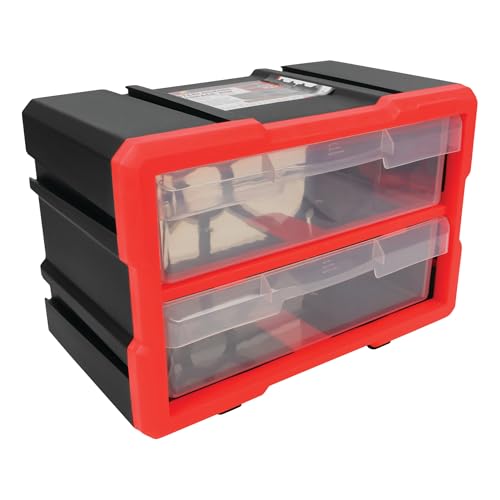 Performance Tool W5910 2-Drawer Interlocking Bin Design with Transparent Drawers for Tool Storage - Stackable, Wall Mountable - 11.25-Inch W x 6.25-Inch D x 7.75-Inch H