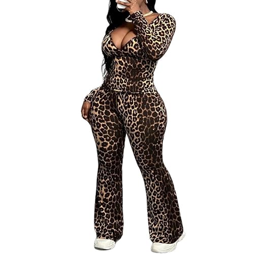 RISCUYY Sexy 2 Piece Outfits for Women Cheetah Print V