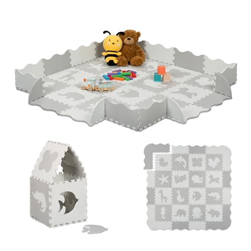 Relaxdays Puzzlematte, 36-TLG. Spielmatte mit Rand, Tiermotive,...