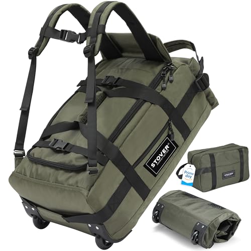 STOVER 45L Carry-On U-Zip Rolling Duffel Bag with Wheels, Medium Durable Travel Duffle w/Toiletry...
