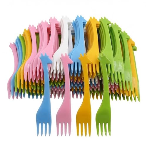 100PCS Colorful Disposable Plastic Cocktail Picks Fruit Forks Cocktail Sticks Plates Picks Cake Forks Dessert Forks Party Supplies For Baby Child (Color Random)