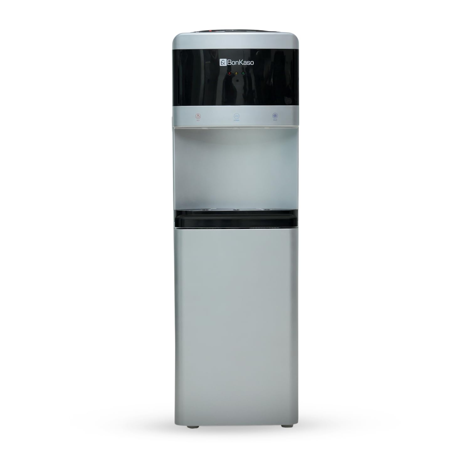 BonKaso Floor Standing Water Dispenser – Hot, Cold & Normal Water, Food-Grade ABS Body, Stainless Steel Tank, LED Indicator, Child Lock, Removable Drip Tray, 1-Year Warranty (Silver-Black)