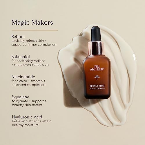 Tru Alchemy Retinol Reset Revitalizing Retinol Serum For Face - Wrinkle Appearance Serum & Retinol Cream For Face W/Bakuchiol, Niacinamide For Overnight Renewal W/Long-Term Radiance - 1 Fl Oz #TOP1