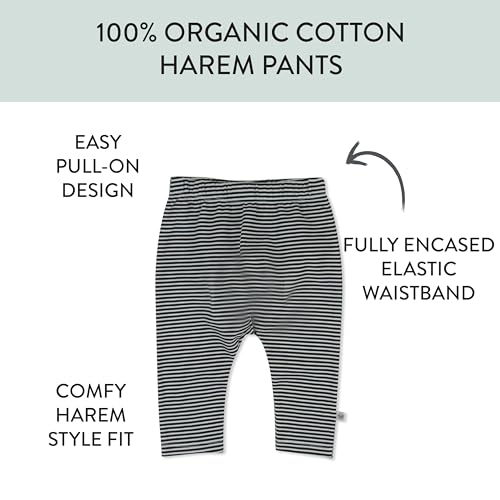 HonestBaby Multipack Harem Pants Roomy Fit Pull on Bottoms 100% Organic Cotton for Baby Boys, Girls, Feed Stripe Black, 18 Months