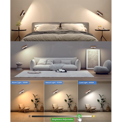 Lámpara de pared sin cables para dormitorio: luz de madera recargable y suave 8