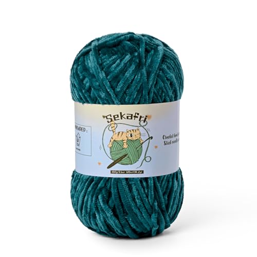 Image of Fuzzy Chenille Yarn for Crocheting, Fluffy Amigurumi Crochet Yarn for DIY Craft /Hat /Shoes, (100g /197yds) Soft Velvet Baby Blanket Yarns(Sapphire Blue)