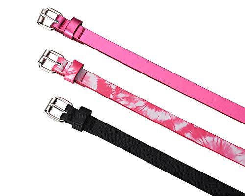 Insighter Belt For Girls 3 Pack Fashion Leather Uniform Kids Belt For Girl For Jeans Floral Pink Black Medium #TOP2