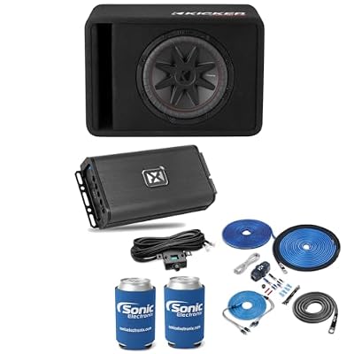 52VCVR122 12" Loaded Vented Subwoofer Enclosure for Kicker Bundle + NVX VADM1 v2 600W RMS Monoblock Amplifier Bundle with 8 Gauge OFC Amp Wiring Kit & 2 Can Insulator Koozies