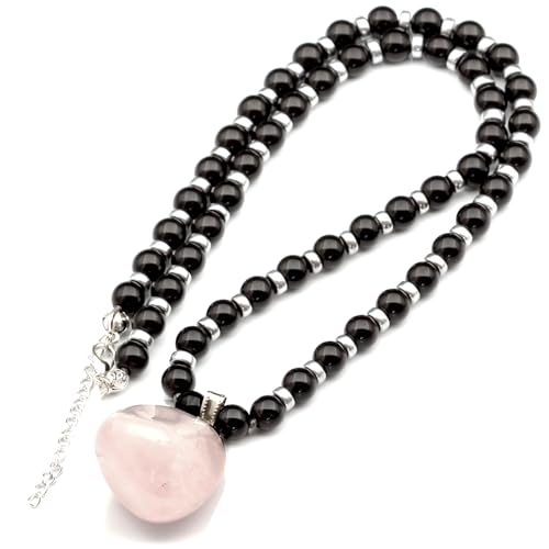 Natural Raw Tourmaline Pendant, Genuine Black Onyx Beaded Necklace, Black Stone Necklace, Gemstone Necklace, 8mm Beads, Unique Fashion Jewelry, Healing Crystal Chakra Necklace, Crystal Pendant