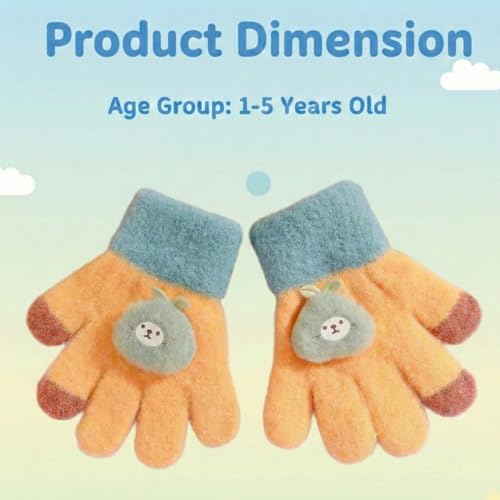 Image of Kraptick Kids Winter Gloves - Ultra-Soft Thick Knit Fuzzy Warm Mittens for Boys & Girls Cute Bear Patch Thermal Hand Warmers for Toddlers & Children -2