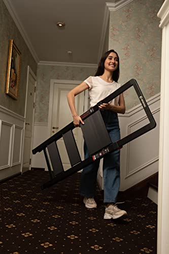 Intertool 3 Step Ladder, Premium Ultra Thin Folding Step Stool, 330 Lbs Capacity, Anti-Slip Wide Pedals, Sturdy Lightweight Aluminum, Heavy Duty, Portable Long Hand Grip, Black Slim Lt08-5003 #TOP5