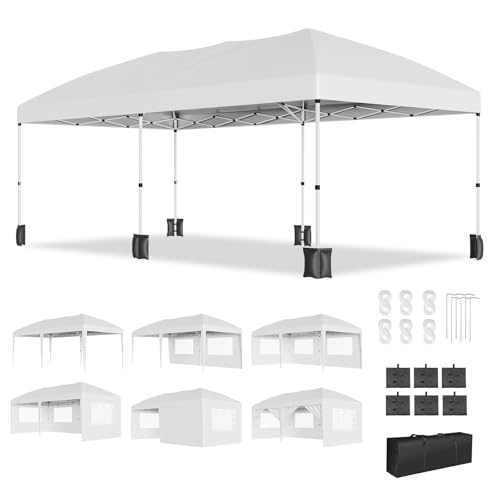 10x20 Pop Up Canopy Tent, Heavy Duty Wedding Party Tent Commercial Grade Instant Shelter with Removable Sidewalls for Outdoor, Parties, 3 Height, Carr