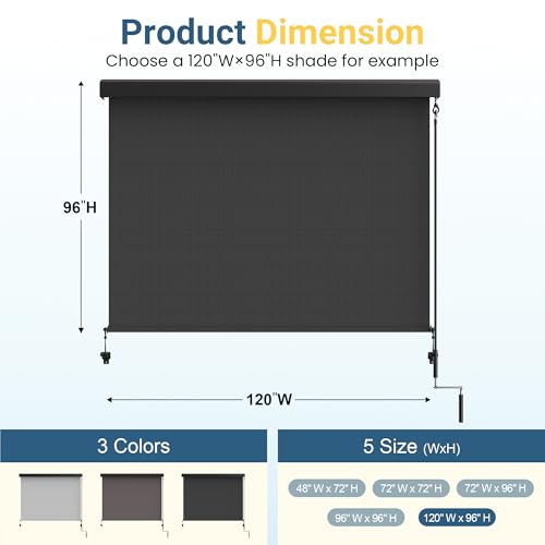 Outdoor Roller Shade (4'W X 6'H) 420GSM New Material with 95% UV Protection, Cordless Aluminum Outdoor Blinds with Crank Handle and Valance, Patio Shade for Shading, Privacy Protection, Black by Wisteria Lane - Image 6