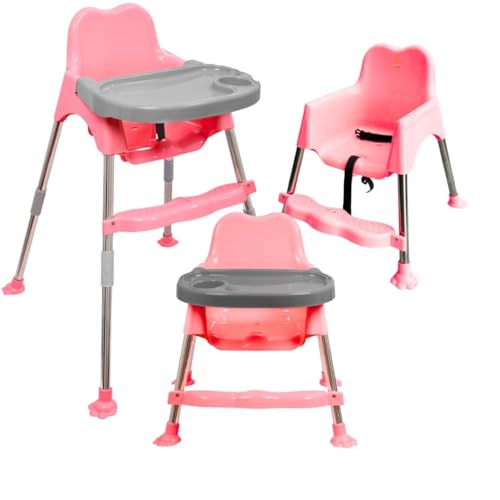 Image of 3-in-1 Convertible Baby High Chair with Tray, Adjustable Footrest & Easy Clean Design - Portable Feeding Chair for Infants & Toddlers Up to 20kg (Light Pink)