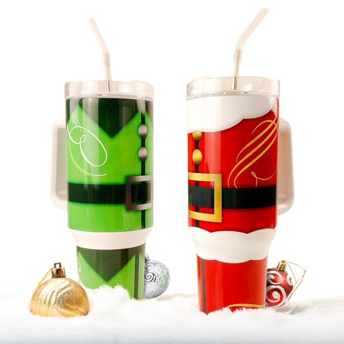 Hogg 2 Pack Christmas Tumbler 40oz - Santa Tumbler and Elf Tumbler, Christmas Tumblers with Lids and Straws, Santa Claus Christmas Cup, Santa Mug, Christmas 40 oz Tumbler, Holiday Tumbler with Handle -  HOGG Outfitters
