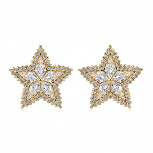 HEFEIYU Star Earrings, 14K Gold Plated Cubic Zirconia Gold Star Stud earrings, Hypoallergenic Posts, Timeless Fashion Wedding earrings Jewelry Gift for Ladies (Star) - image 1