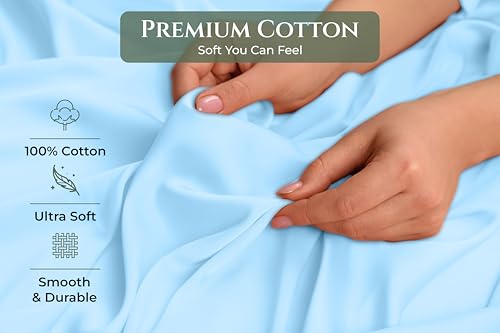 Image of Royale Linens 100% Cotton Pillow Cases Standard Size Set of 2 - Percale Pillowcase - Blue Pillow Cases Soft Cooling & Breathable Hotel Cotton Pillowcases, Fits Standard Pillows (20 inchx26 inch, Lake Blue)