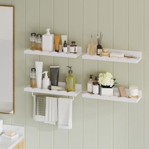 Fixwal Nursery Shelves, 16.5 Inch Floating Bookshelves for Wall Set of 4, Scalloped Wall Book Shelves with Towel Rack for Kids, Toddler Room, Baby Room, Nursery Decor and Storage(White) - Image 6