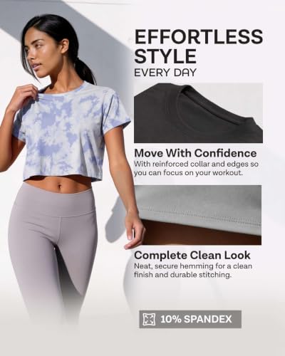 Image of Real Essentials 5 Pack: Women's Dry Fit Crop Top - Short Sleeve Crew Neck Stretch Athletic Tee (Available in Plus Size)