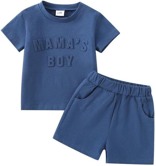 Toddler Baby Boy Summer Clothes Letter T Shirt Elastic Waist Shorts with Pockets 2Pcs Casual Outfit