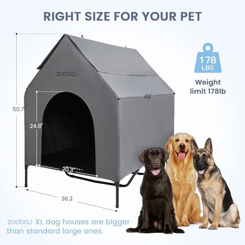 48" XL Outdoor Dog House – Weatherproof Elevated Pet Shelter, Breathable Mesh & Steel Frame, Easy to Assemble & Clean, Large Dog Houses for All Seasons (Grey) - Image 6