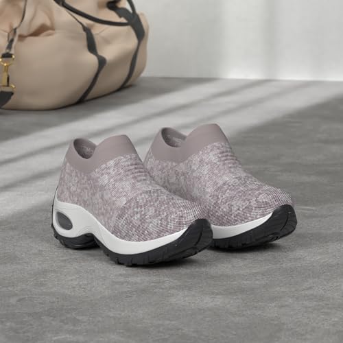 Slow Man Women's Slip on Walking Shoes - Comfortable Loafers Casual Non-Slip Nursing Shoes Fashion Sneakers Platform Khaki,5.5