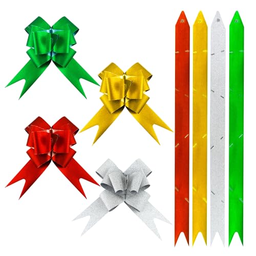 Qiuyan 40 PCS Mini Xmas Gift Wrapping Pull Bows, Decorative Pull Ribbon Bows for Christmas New Year Valentine's Day Birthday Present Hampers Wedding Car Decoration Bow - 4 Colors