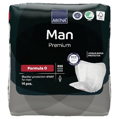 Abena Man Formula 0 Incontinence Pads for Men, Eco-Labelled Mens Incontinence Pads, Extra Protection, Breathable & Comfortable with Fast Absorption, Discreet - 250ml Absorbency, 14PK