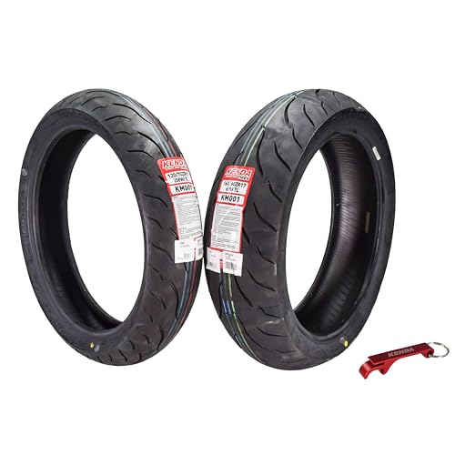 Kenda KM1 (KM001) 120/70ZR17 Front (58W) & 160/60ZR17 Rear (69W) Tires for Sport Touring Motorcycles, Radial with High-Speed Stability & Excellent Wet Grip w/Keychain (120/70-17) (160/60-17) (2-Pack)