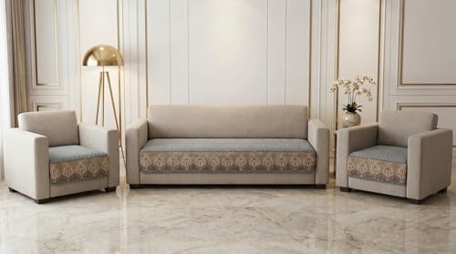 Image of Velvet Quilted Sofa Cover Mat Seat & Back, 3+1+1 Set, Total L115in H32in (3+1+1), Gray Color,Anti Skid Backing, 6in Hanging Strap Design, Washable Soft, Ant, Style -Gray-S311