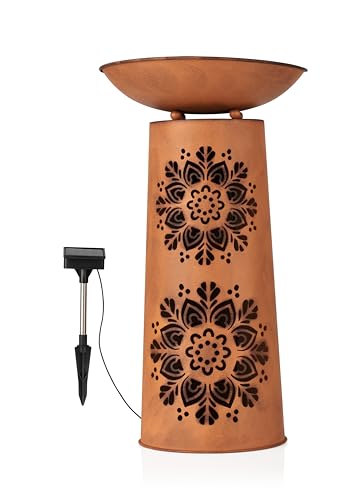 EASYmaxx Colonne décorative au Design Mandala - avec éclairage Solaire LED + bac à Plantes Amovible Aspect Rouille - Convient pour l'intérieur et l'extérieur - pour Le Jardin, Le Balcon, la terrasse