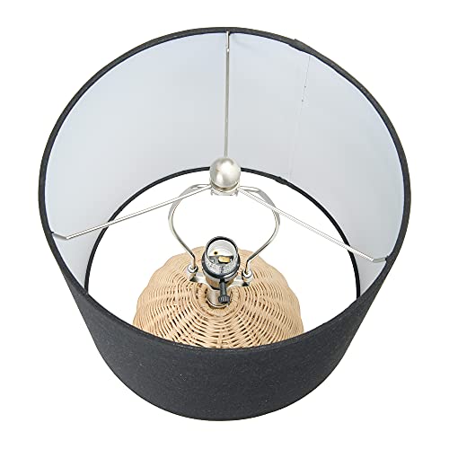 Main + Mesa Boho Woven Rattan Table Lamp With Black Linen Shade, Natural #TOP7